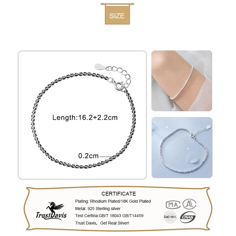 Trusta 100% 925 Sterling Silver Bracelet Women's Fashion Jewelry Shiny Stars Chain 925 Braclet Wholesale Gift Girls Lady DS1388