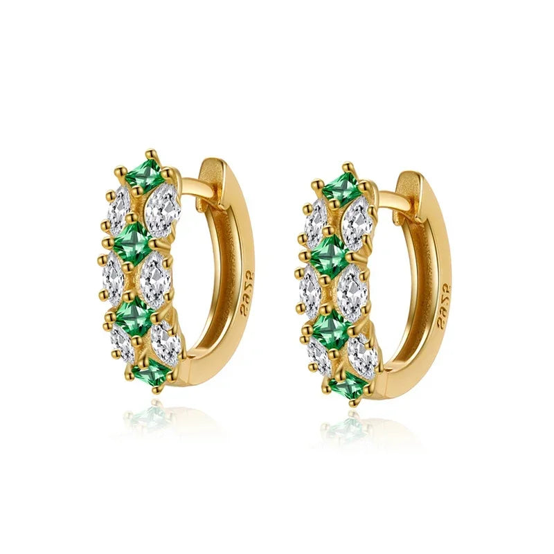 TrustDavis 2024 Real 925 Sterling Silver Green Zircon Hoop Earrings Women Daughter Birthday Party Gift Jewelry DS4443