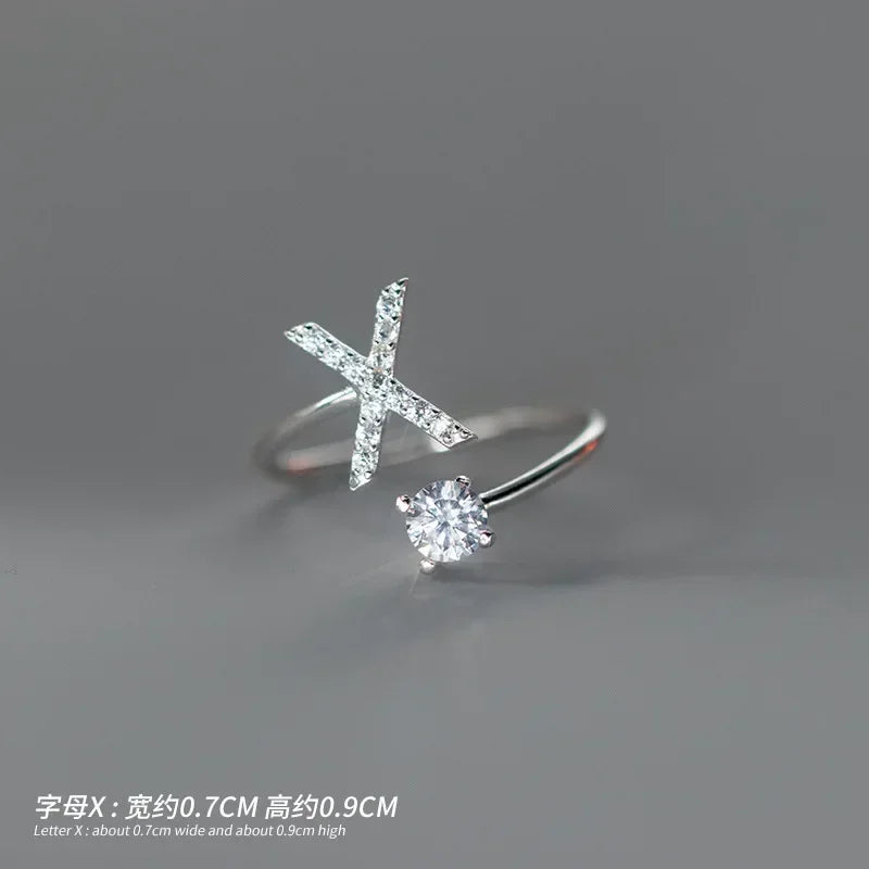 TrustDavis Real 925 Sterling Silver Rings For Women Wedding Party Jewelry 26 Letter Clear CZ Opening Ring Fine Jewelry DA3121