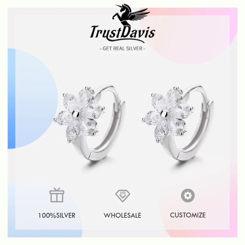 TrustDavis Real 925 Sterling Silver Fashion SimplicitySix Petal Flower for Women Wedding Birthday Fine S925 Ring Jewelry DA023