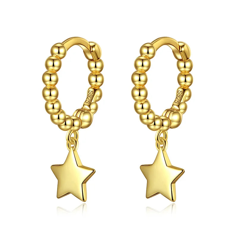Glossy Round Bead Sweet Star Pendant Hoop Earrings DA2668