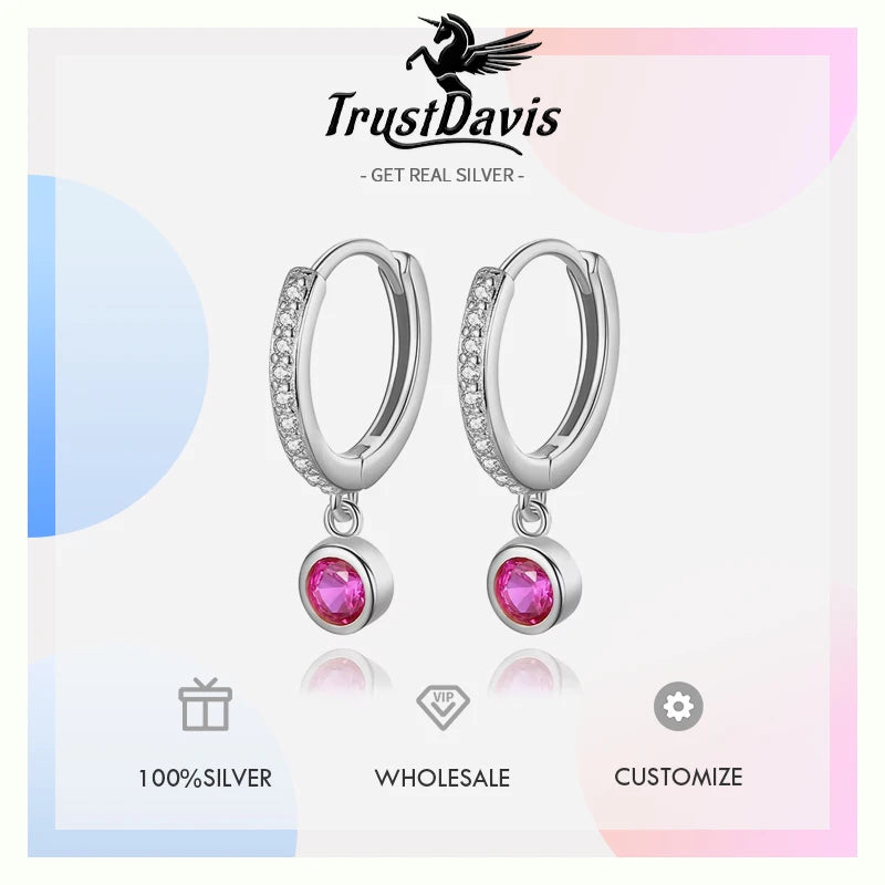 Trustdavis Real 925 Sterling Silver Round Pendant Hoop Earrings For Women Wedding Party Fine Colour Dazzling Jewelry DA2739