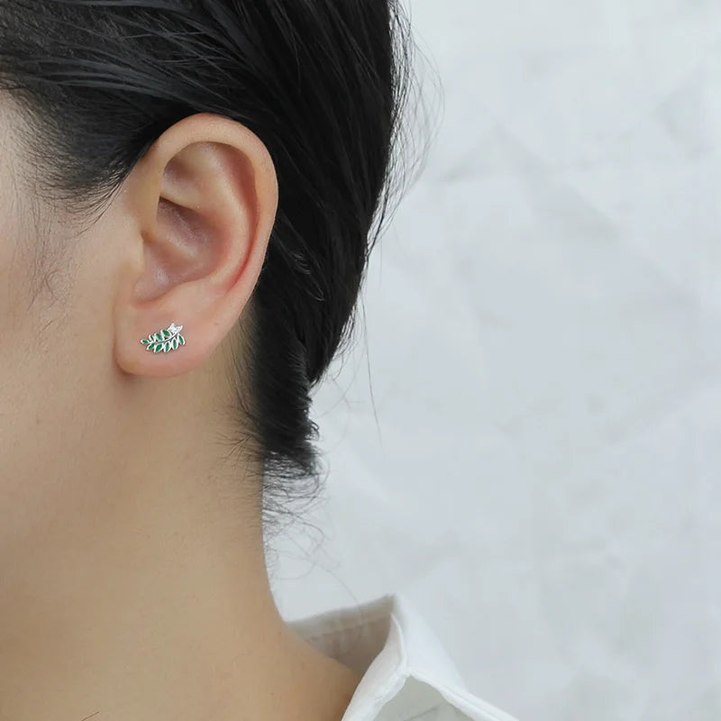 Sweet Asymmetric Bird Branch CZ Charm Stud Earrings DB422