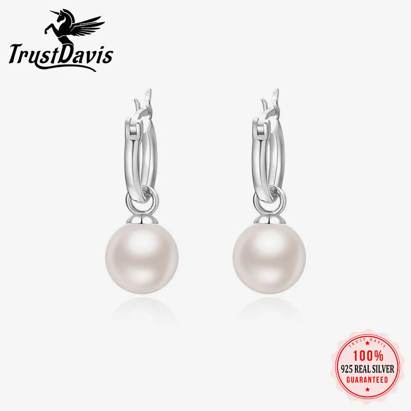 TrustDavis Real 925 Sterling Silver Fashionable and Elegant Pearl Earrings for Women Wedding Fine Jewelry DS4180