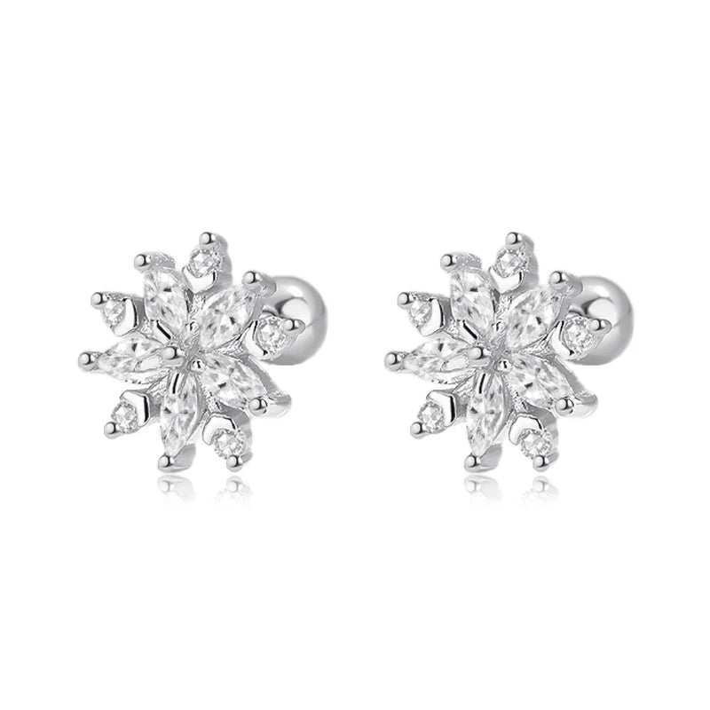 TrustDavis Real 925 Sterling Silver 2022 Sweet Snowflake CZ Screw Stud Earrings For Daughter Girls Christmas Gift Jewelry DG0061