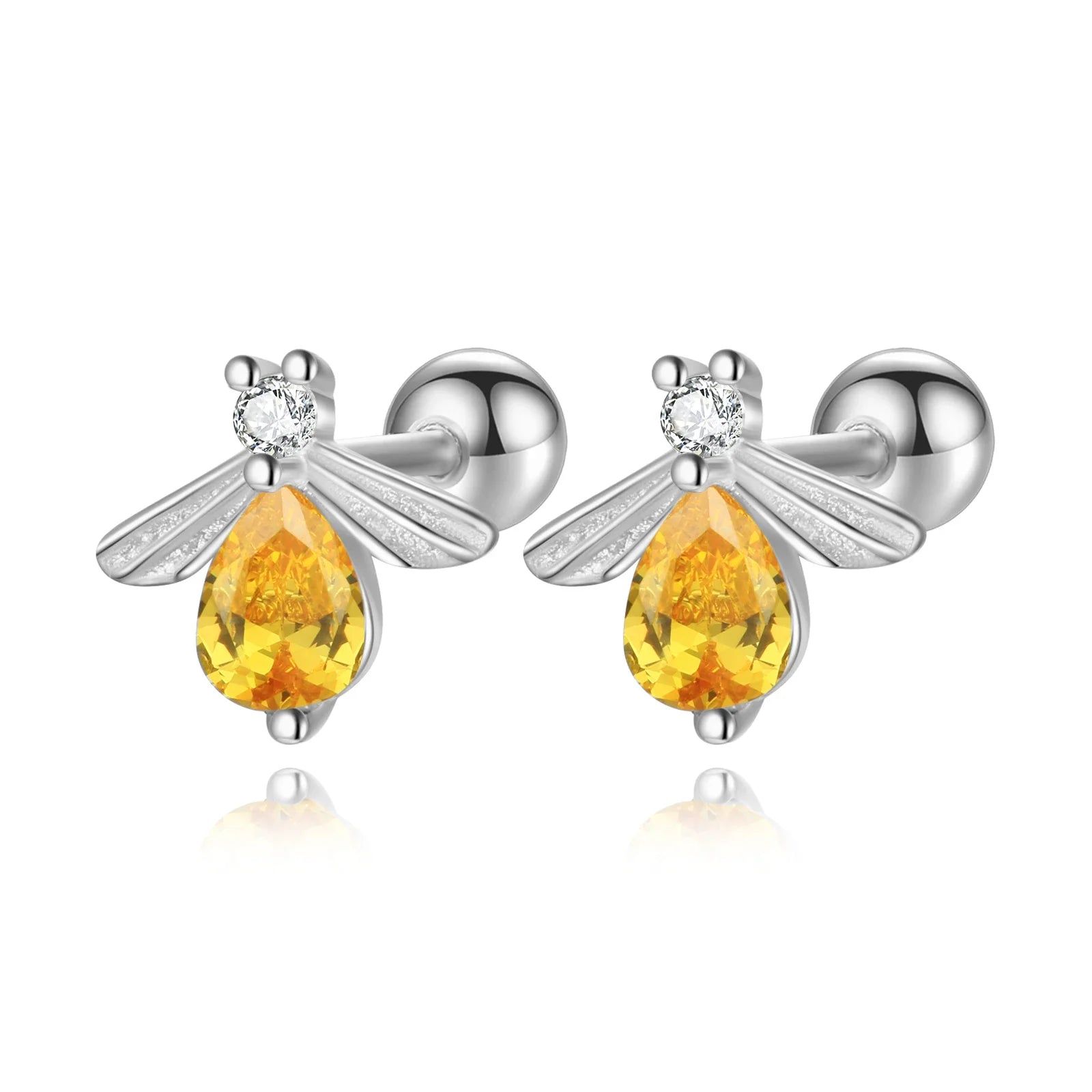 TrustDavis Real 925 Sterling Silver Cute Insect Bee Zircon Stud Earrings For Women Wedding Valentine's Day Jewelry DS4575