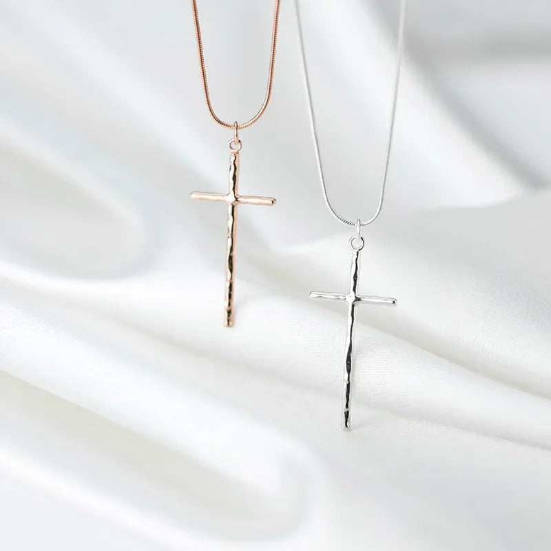TrustDavis Real 925 Sterling Silver Minimalist Cross Clavicle Necklace For Women Wedding Anniversary Party Fine Jewelry DA1389