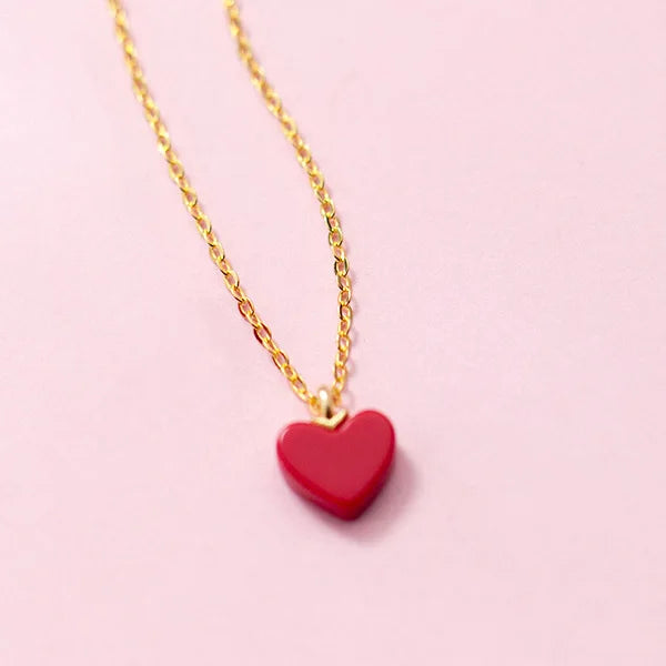Red Pine Stone Heart Pendant Necklace DS1372