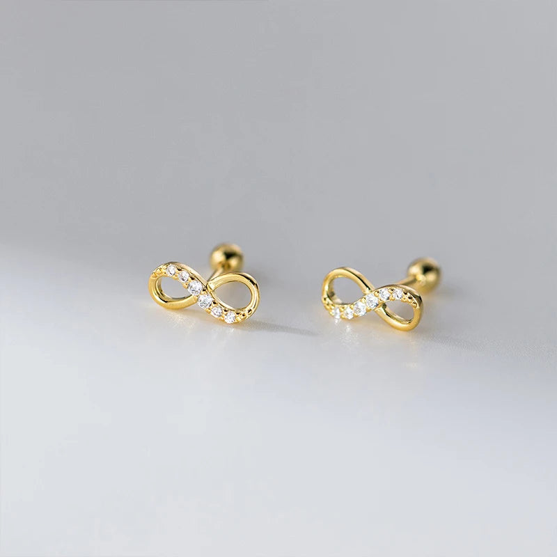 TrustDavis 925 Sterling Silver Women's Fashion Simple Zirconia Infinity Stud Earrings for Women Girls Jewelry Gift DS4651