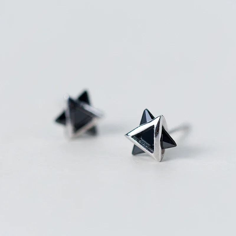 TrustDavis Genuine 925 Sterling Silver White Black Triangle Zircon Stud Earrings For Women Wedding Silver 925 Jewelry DS533