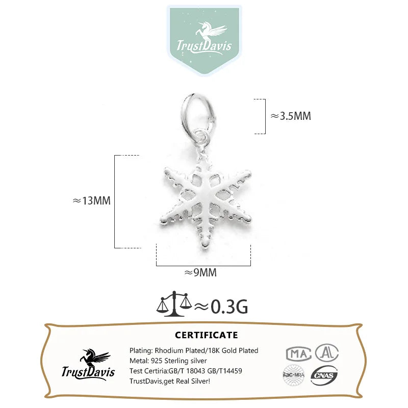 TrustDTrustDavis Real 925 Sterling Silver Romantic Mini Snowflake Charm Pendant Handmade DIY Accessories Wholesale DZ1759