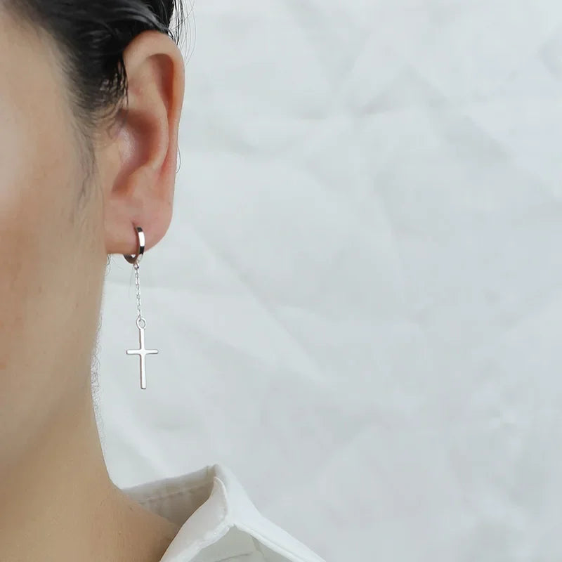 TrustDavis Real 925 Sterling Silver Fashion Cross Chain Hoop Earring For Women Wedding Party Fine S925 Jewelry DA2129