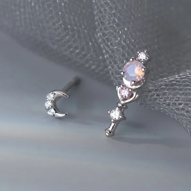 Pattern Moon Heart Stud Earrings DS3873