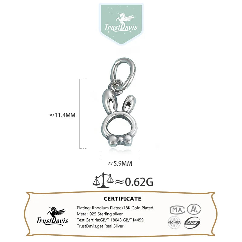 TrustDavis 925 Sterling Silver Fashion Elegant Classic Cute Rabbit Pendant DIY Necklace Bracelet Accessories Fine Jewelry DZ1841