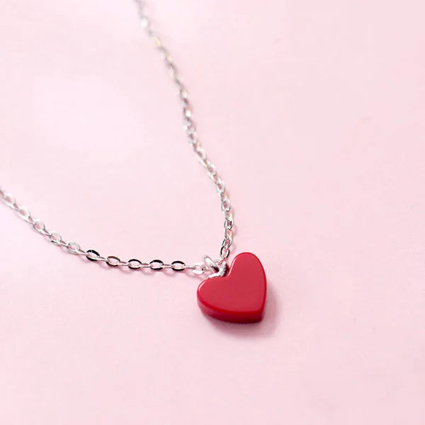 Red Pine Stone Heart Pendant Necklace DS1372