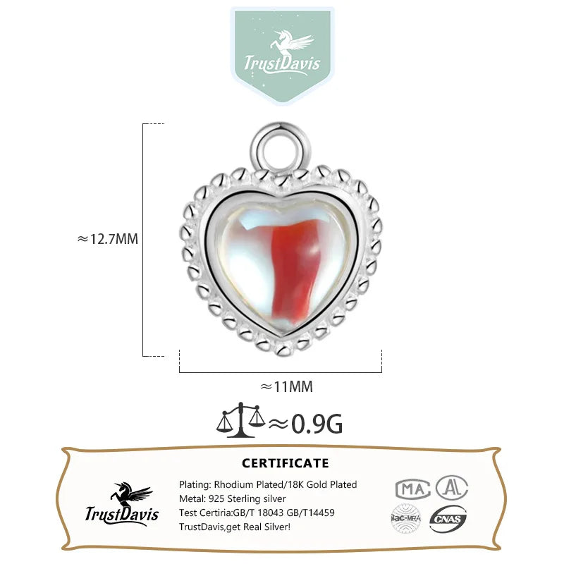 TrustDavis Real 925 Sterling Silver Personality Cute Heart Charm Pendant DIY Necklace Bracelet Accessories Jewelry DZ1075