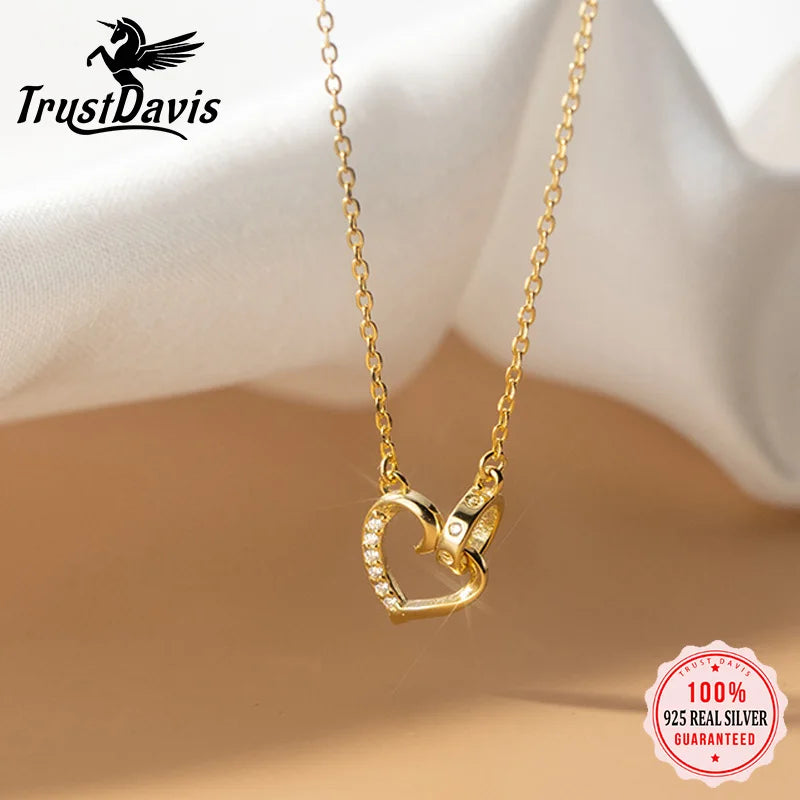 TrustDavis Girls 925 Sterling Silver Romantic Love Round Necklace Casual for Women Daughter Girl Birthday Gift Jewelry DS4446