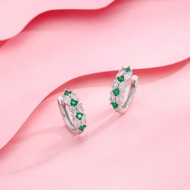 TrustDavis 2024 Real 925 Sterling Silver Green Zircon Hoop Earrings Women Daughter Birthday Party Gift Jewelry DS4443