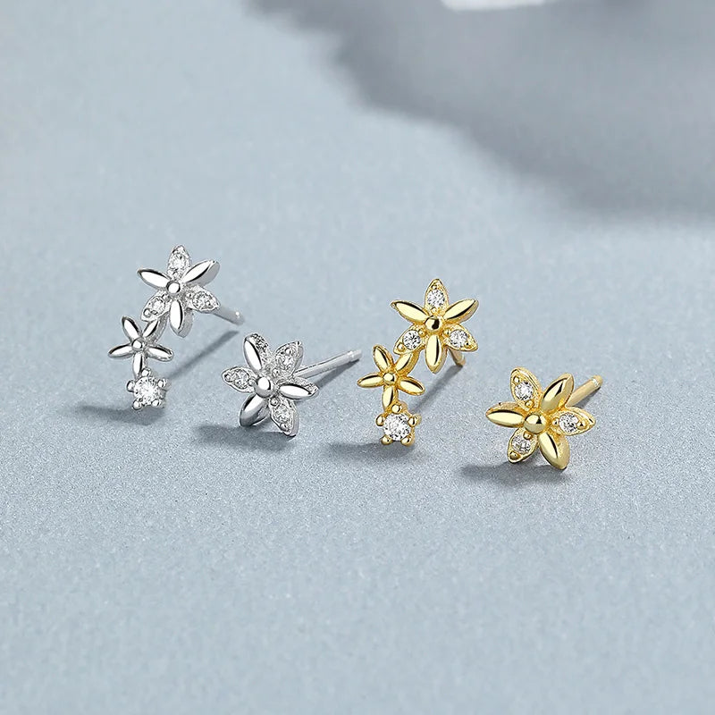 Trustdavis Real 925 Sterling Silver Asymmetrical Flowers Stud Earrings Women Girls Daughter Birthday Party Gift Jewelry DS4426