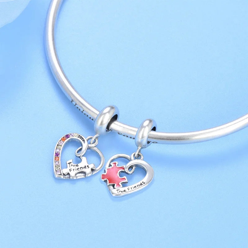 TrustDavis New Real 925 Sterling Silver Fashion Cute Romantic Heart Charm Pendant Handmade DIY Accessories Wholesale DZ1633