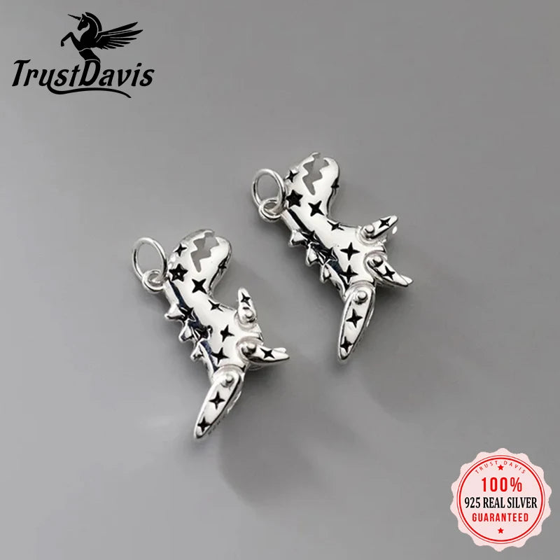 TrustDavis Real 925 Sterling Silver Fashion Dinosaurs Pendant Handmade DIY Fit Necklace Bracelet Accessories Fine Jewelry DZ770
