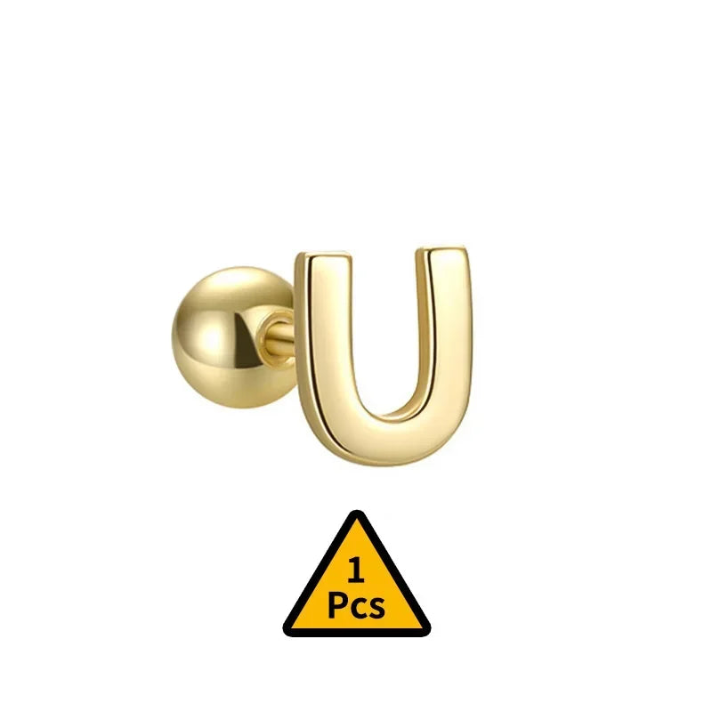 TrustDavis Real 925 Sterling Silver Stud Earrings 26 Letter CZ Screw Beads For Women Children Baby Minimalist Jewelry DA2559