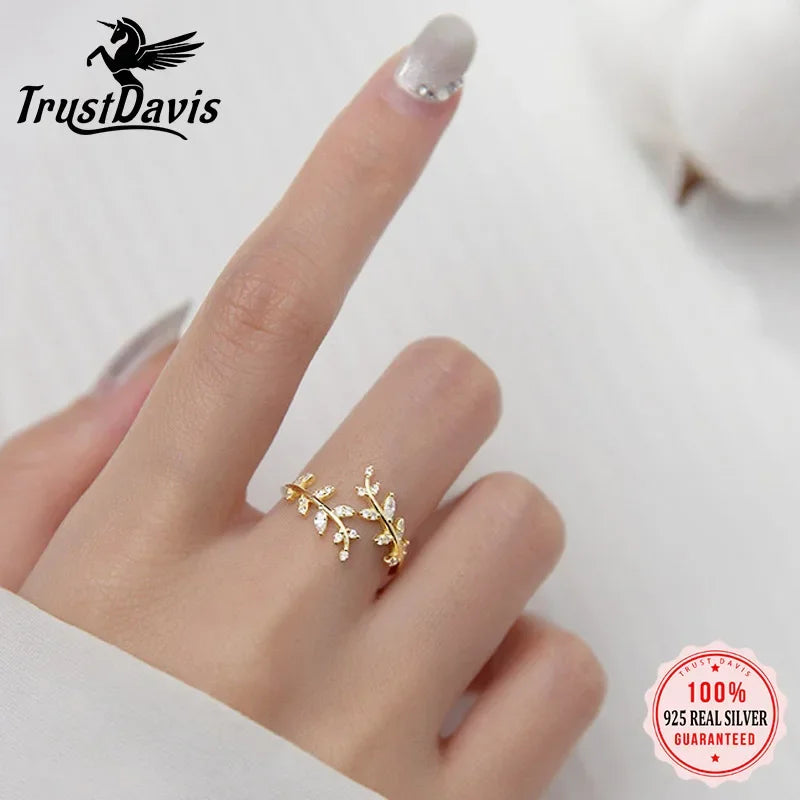 Leaf Open Ring Gift for Daddy's Girl Mom Daugther Birthday Jewelry DS4281