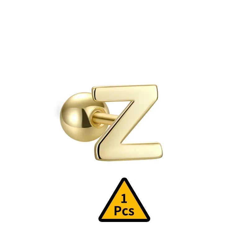 TrustDavis Real 925 Sterling Silver Stud Earrings 26 Letter CZ Screw Beads For Women Children Baby Minimalist Jewelry DA2559