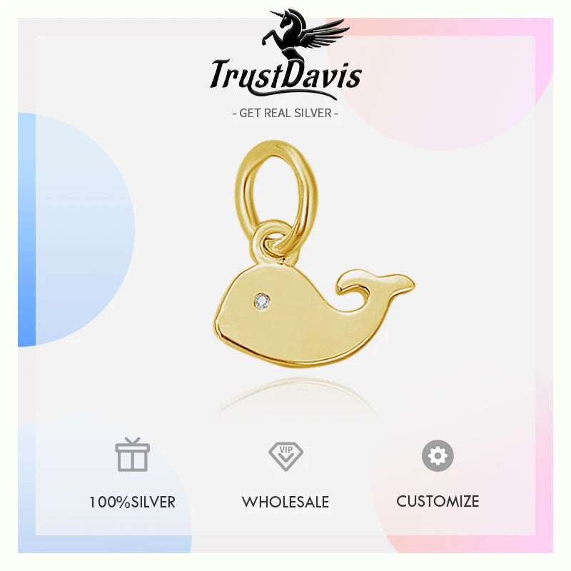 TrustDavis Real 925 Sterling Silver Fashion Little Dolphin Charm Pendant Handmade DIY Accessories Fine Jewelry Wholesale DZ1745