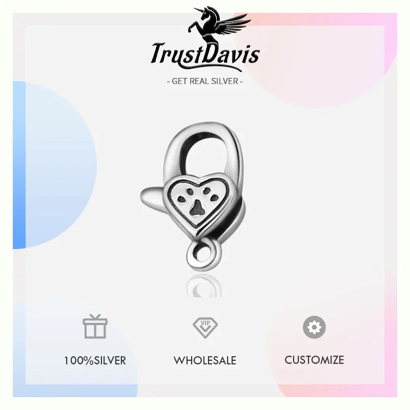 Trustdavis New Real 925 Sterling Silver Retro Cute Heart Cat Paw Charm Pendant Handmade DIY Necklace Accessories Jewelry DZ1652