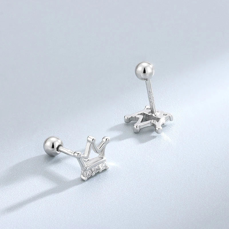 Simple Zirconia Hollow Crown Screw Earrings for Women Girls Jewelry Gift DS4278