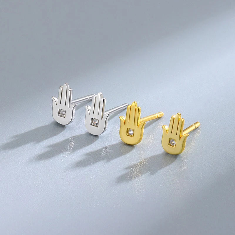 TrustDavis 925 Sterling Silver Women's Fashion Simple Devil Half Palm Zirconia Earrings for Women Girls Jewelry Gift DS4280