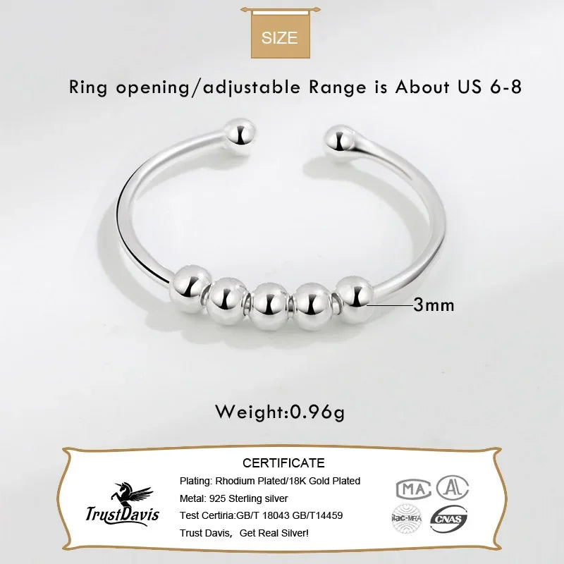 Trustdavis Real 925 Sterling Silver Fashion 5/8/10 Beads Opening Rings For Women Wedding Party Fine S925 Jewelry Gift DG0085
