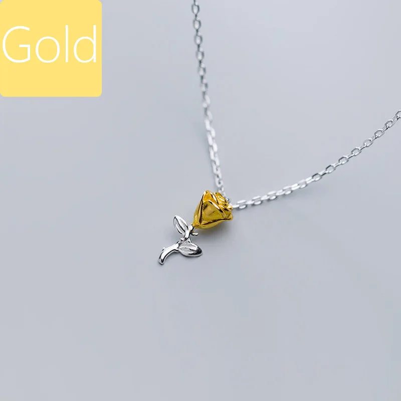 TrustDavis Real 925 Sterling Silver Sweet Elegant Rose Flower Clavicle Necklace For Women Wedding Valentine's Day Jewelry DB292