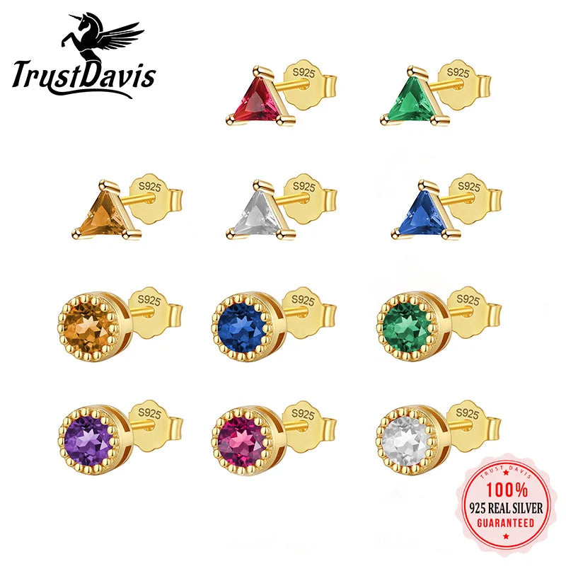 Colour CZ Triangle Round Charm Stud Earrings DA2701