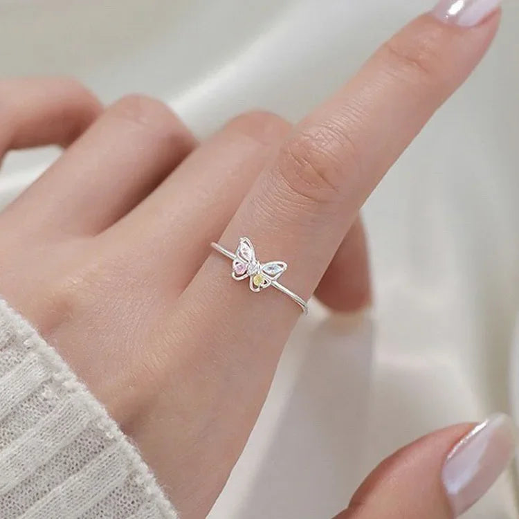 TrustDavis Women Real 925 Sterling Silver Butterfly Zircon Ring Cute Gift for Daddy's Girl Mom Daugther Birthday Jewelry DA4182