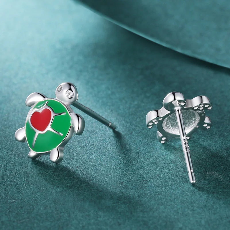 Trustdavis 2023 New 925 Sterling Silver Cute Turtle Stud Earrings Birthday Gift for Daugther Girls Kids Silver Jewelry DK108