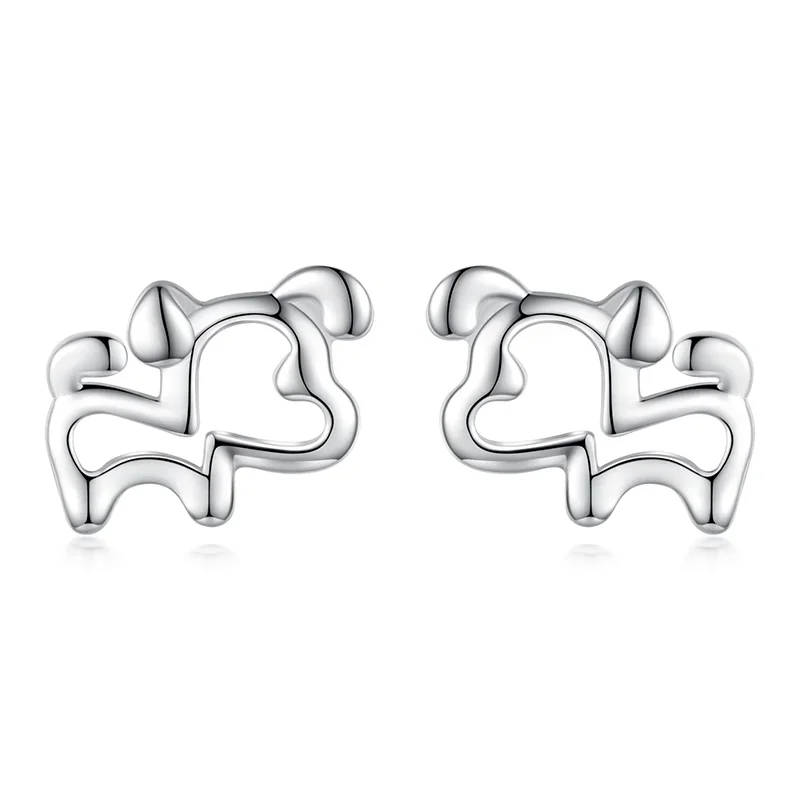 TrustDavis Authentic 100% 925 Sterling Silver Women Jewelry Fashion Cute Tiny Hollow Dog Stud Earrings For Daughter Girls DS288
