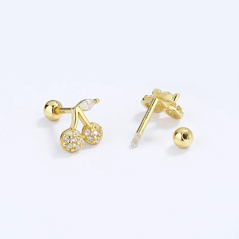 TrustDavis Real 925 Sterling Silver Sweet Cherry CZ Screw Stud Earrings for Daughter Girls Birthday Gift Fine Jewelry DG0161