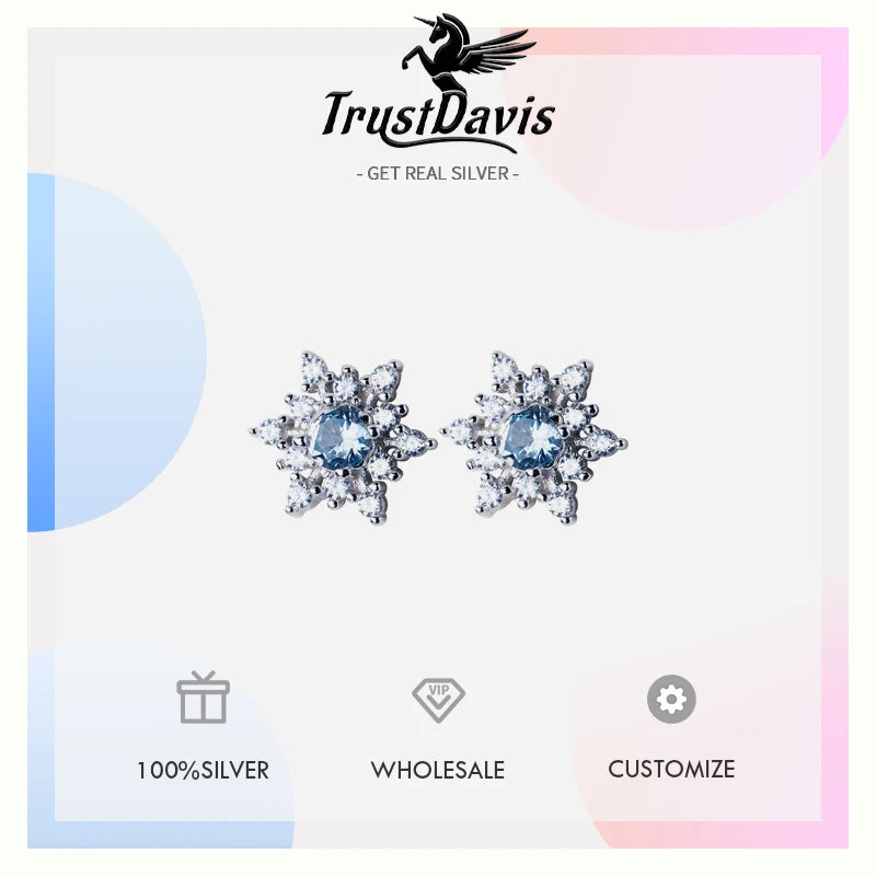 TrustDavis Real 925 Sterling Silver Fashion Sweet Christmas Full Diamond Snow for Women Jewelry DB156