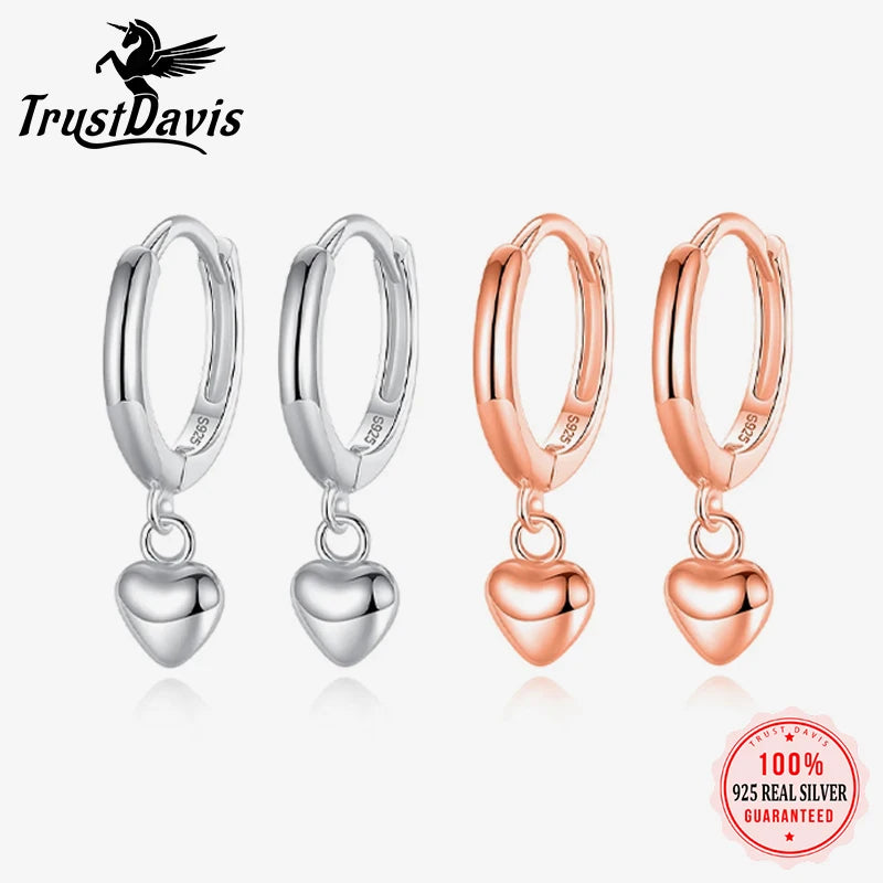 925 Sterling Silver Romantic Heart Dangle Hoop Earring DA1954