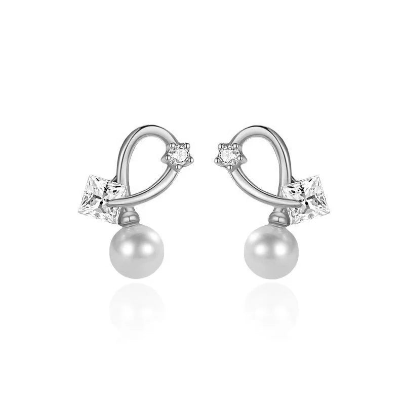 TrustDavis 925 Sterling Silver Women's Earrings Fashion Square Zirconia Pearl Cross Earrings for Women Girls Jewelry Gift DS4360