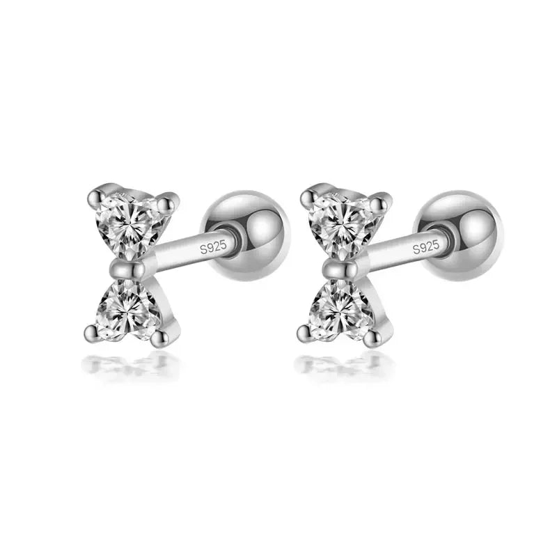 TrustDavis Real 925 Sterling Silver Earring Fashion Bowknot Shiny CZ Screw Stud Earrings For Daughter Girls Fine Jewelry DA3166