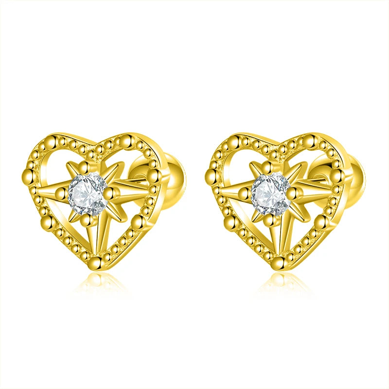 Real 925 Sterling Silver Heart Zircon Stud Earrings DS4022