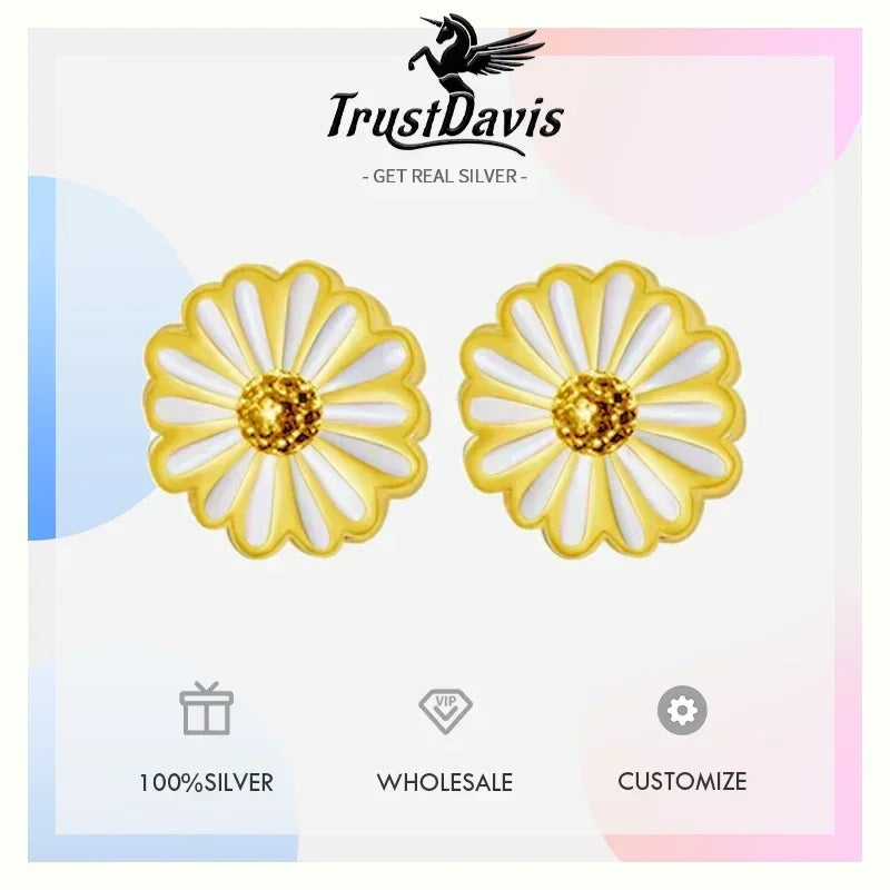Real 925 Sterling Silver Charm Flower Stud Earrings DS4635
