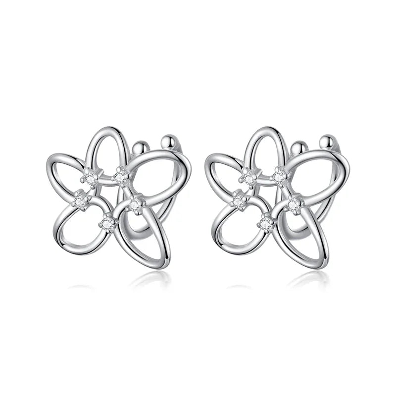 TrustDavis Real 925 Sterling Silver Sweet Flower Ear Cuff Clip On Earrngs for Women Daugther Girl Party Jewelry DS3644