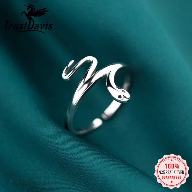 TrustDavis New 925 Sterling Silver Fashion Opening Rings Size Snake Cocktail Ring For Women Wedding Party Jewelry DA162