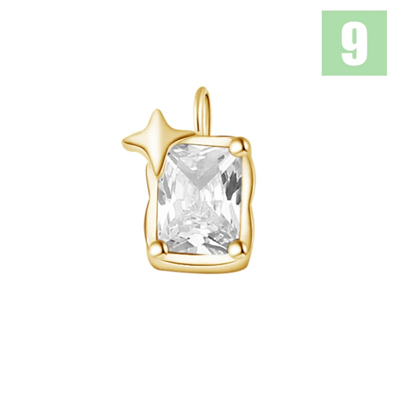 TrustDavis Real 925 Sterling Silver Star Square Zircon Charm Pendant for Women Kids Handmade DIY Accessories Jewelry DZ1016