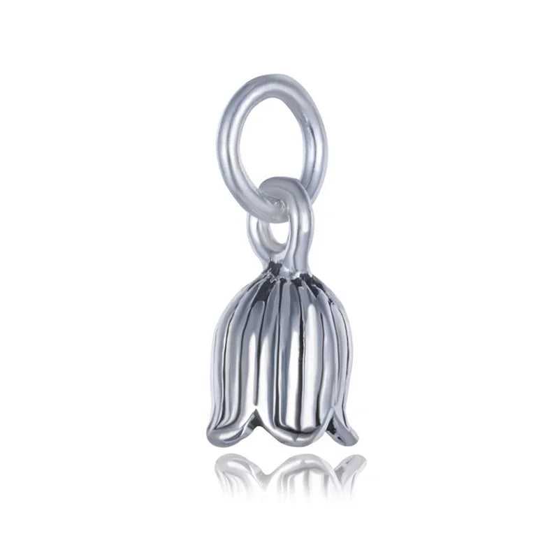 TrustDavis Real 925 Sterling Thai Silver Fashion Tulip Flower Charm Pendant Handmade DIY Accessories Jewelry Wholesale DZ451