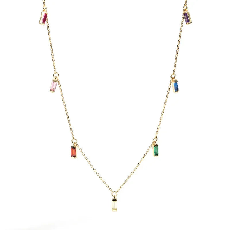 TrustDavis Real 925 Sterling Silver Sweet INS Tassel Colour CZ Stone Necklace For Women Wedding Party Fine S925 Jewelry DA1730